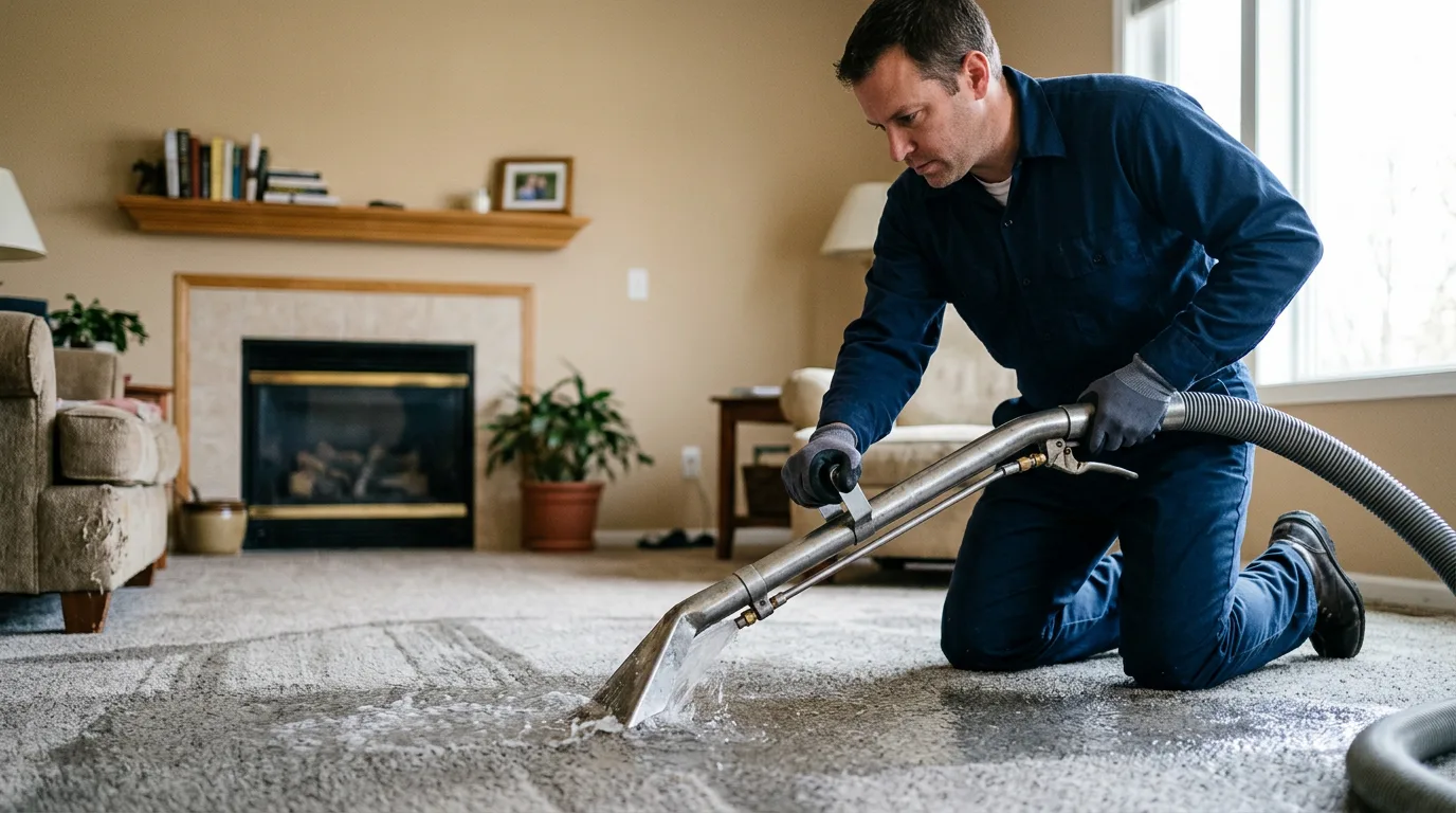 Water damage restoration technician working near Wilmette, IL